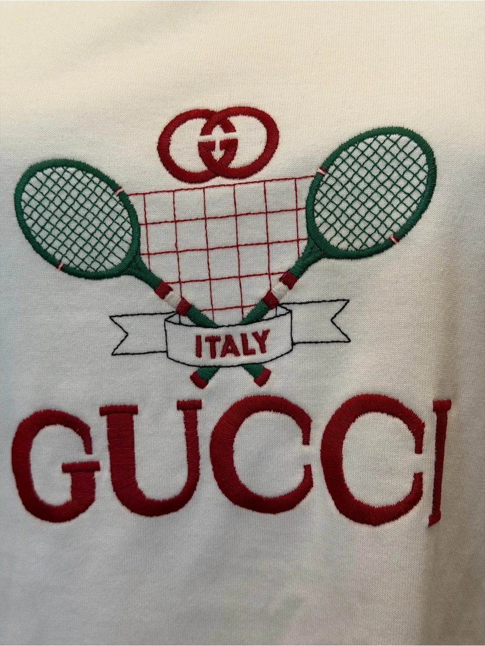 Gucci Cream Logo Tennis Graphic Short Sleeve Tee